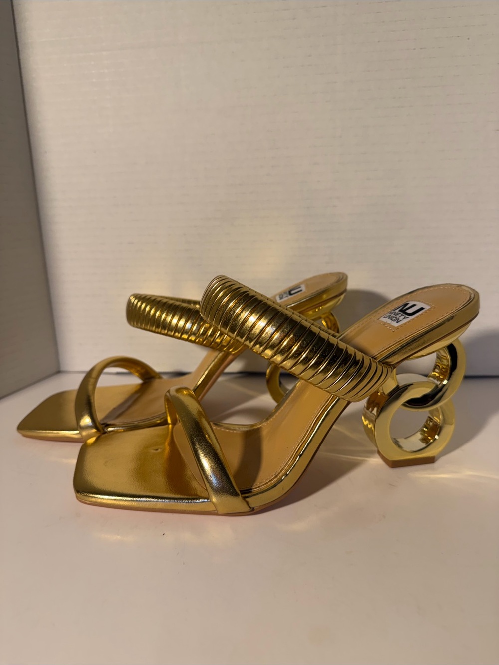 Metallic Gold Sculptural Heel Slide Sandals